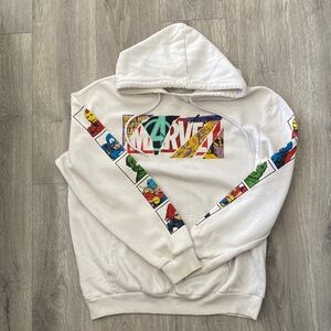 Marvel White Pullover Hoodie with Multicolor Comic Stripe